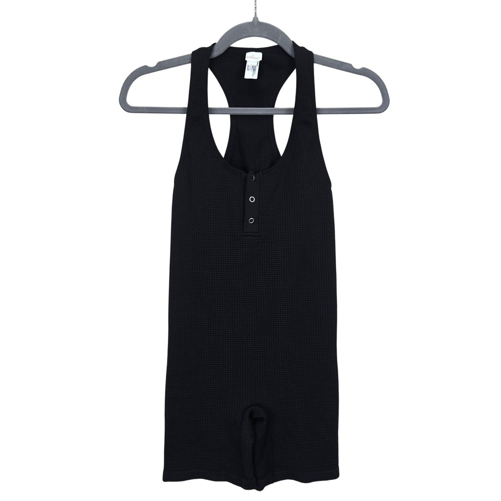 Colsie Black Waffle Knit Romper Bodysuit XS Tank‎ Top Sleeveless Activewear